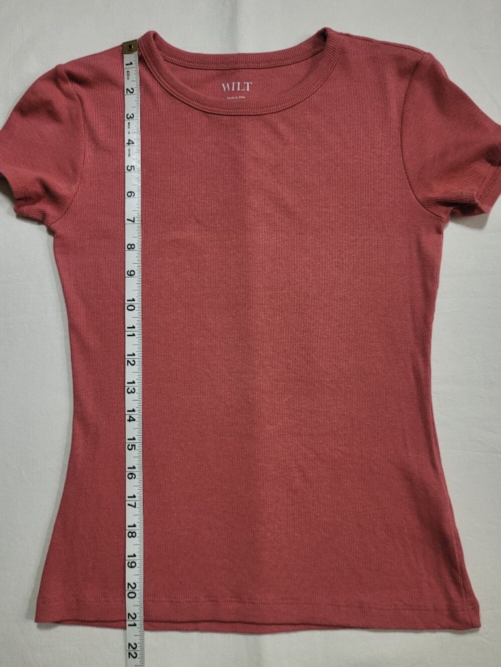 WILT Ribbed Knit Short Sleeve Baby Tee T Shirt Top Crew Neck XS Minimalist - Picture 6 of 7